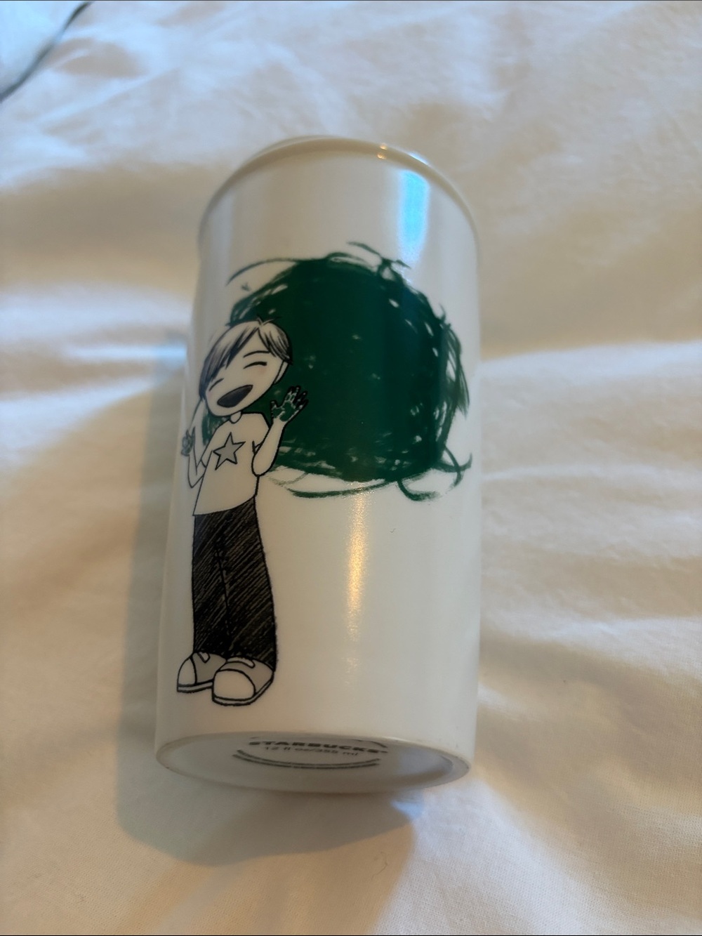 Starbucks White Ceramic Tumbler with Green Graphic with lid